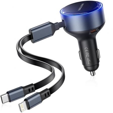 art_ven-carga20coche20ffob0_1.jpg Cargador de Coche Vention FFOB0/ 1xUSB Tipo-C Macho/ 1xUSB Tipo-C hembra/ 1xLightning Macho/ 30W - Imagen 1