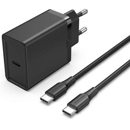 art_ven-carga20fahbf-eu20bk_1.jpg Cargador de Pared Vention FAHBF-EU/ 1xUSB Tipo-C + 2x Cable USB Tipo-C/ 25W - Imagen 1