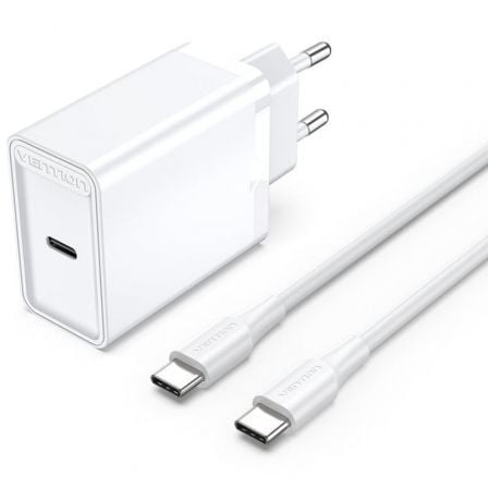art_ven-carga20fahwf-eu20wh_1.jpg Cargador de Pared Vention FAHWF-EU/ 1xUSB Tipo-C + 2x Cable USB Tipo-C/ 25W - Imagen 1
