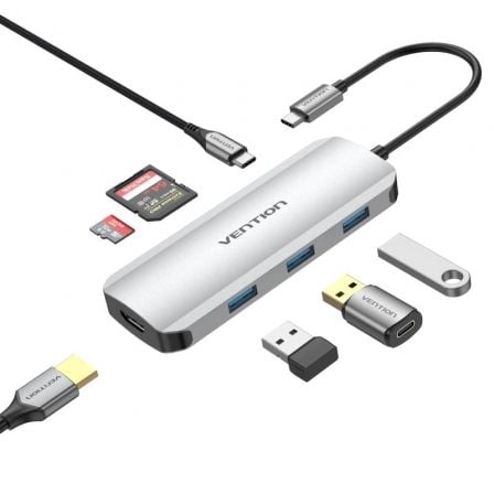 art_ven-dock20tojhb_1.jpg Docking USB Tipo-C Vention TOJHB/ 1xHDMI 4K/ 3xUSB/ 1xUSB Tipo-C/ 1xLector Tarjetas/ Gris - Imagen 1