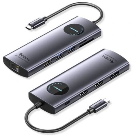 art_ven-dock20tqwhb_1.jpg Docking USB Tipo-C Vention TQWHB/ 2xHDMI 4K/ 1xDisplayPort/ 3xUSB/ 1xUSB Tipo-C PD/ 1xRJ45/ 1xLector Tarjetas/ Gris - Imagen 1