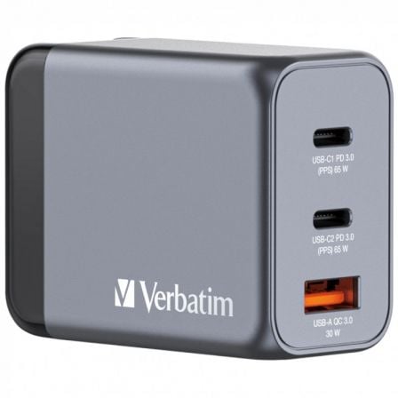 art_verb-carga20gnc-65_1.jpg Cargador de Pared Universal GaN para Viaje Verbatim GNC-65/ 2xUSB Tipo-C/ 1xUSB/ 65W - Imagen 1